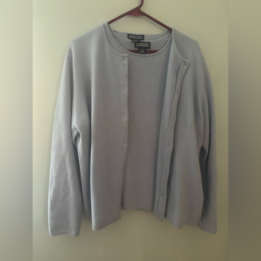 Lands' End Light Blue Cardigan and Shell Set - Picture 1 of 9